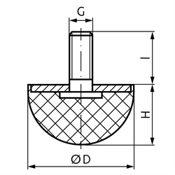 Gummi-Metallpuffer KPR Ausf. A ø 40mm Gewinde M8x23, Technische Zeichnung