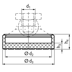 Gummiunterlage für Gelenkteller 2259 Gewindegröße M24, Technische Zeichnung