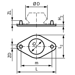 Gummiunterlage für Maschinenfuß oval L=216mm, Technische Zeichnung