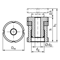 Höhenverstell-Schrauben mit Kontermutter MN 686.2, rostfrei, Technische Zeichnung