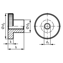Hohe Rändelmutter DIN 466 M12 , Technische Zeichnung