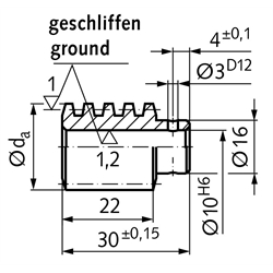 Präzisions-Schnecke einsatzgehärtet und geschliffen Achsabstand 25mm i=50 , Technische Zeichnung