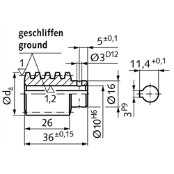 Schnecken - Achsabstand 33 mm, Technische Zeichnung