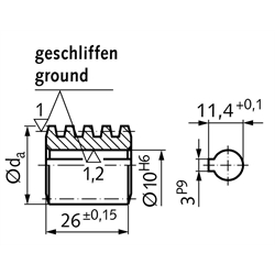 Schnecken - Achsabstand 40 mm, Technische Zeichnung