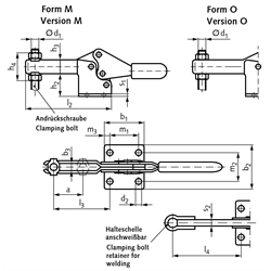 Schnellspanner - Horizontalspanner mit waagrechtem Fuß, Technische Zeichnung