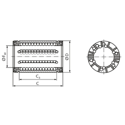 Linearkugellager KB-3 ISO-Reihe 3 Easy-Line mit beids. Dichtung für Wellen-Ø 12mm, Technische Zeichnung