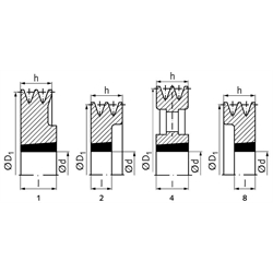 Taper-Keilriemenscheiben 2-rillig Profil XPB, SPB und B (17), Technische Zeichnung