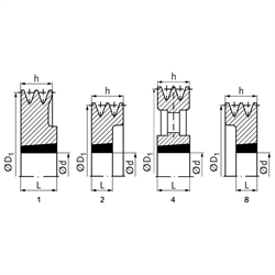 Taper-Keilriemenscheiben 2-rillig Profil XPZ, SPZ und Z (10), Technische Zeichnung