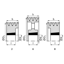 Keilriemenscheibe aus GG für Taper-Spannbuchse 1210 Profil XPA, SPA und A (13) 3-rillig Nenndurchmesser 80mm, Technische Zeichnung