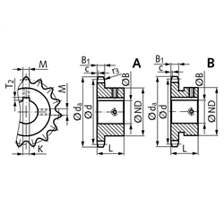 Industrie-Freilauf Kettenrad mit Keilnut 13 Z, 1 St 5/8“ x 3/8“ 10B-1 NEU