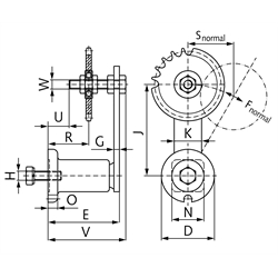 Kettenspanner für Einfach-Rollenkette 081 1/2X1/8" bestehend aus 14050201 + 14080216, Technische Zeichnung