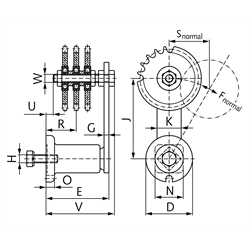 Kettenspanner für Dreifach-Rollenkette 10 B-3 5/8X3/8" bestehend aus 14053601 + 14080300, Technische Zeichnung