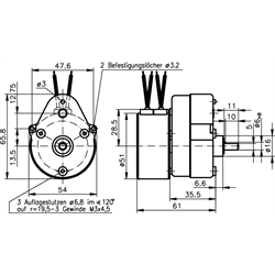 Stirnrad-Kleingetriebemotoren CRO Ausf. B, 230 V, bis 2 Nm, Technische Zeichnung