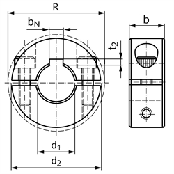 Geteilte Klemmringe - Ausführung N, Stahl brüniert, Technische Zeichnung