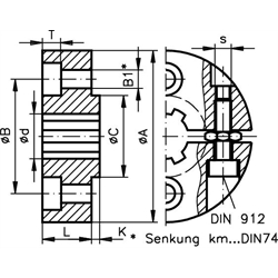Klemmring für Keilnabe - DIN ISO 14, Edelstahl, Technische Zeichnung