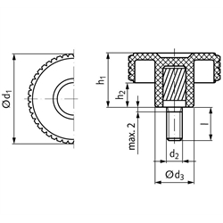 Kordelgriffschrauben aus Thermoplast, Technische Zeichnung