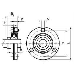 Kugelflanschlager SSBPF 205 Bohrung 25mm 3-Loch-Ausführung Lager und Blechgehäuse 2-teilig aus Edelstahl, Technische Zeichnung