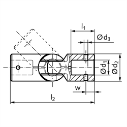 Kugelgelenk GF Bohrung 8mm Gesamtlänge 40mm Außendurchmesser 16mm Material: Kunststoff , Technische Zeichnung