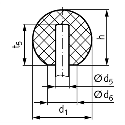 Kugelknopf DIN 319 Form M zum Aufschlagen Thermoplast PA6GV Durchmesser 32mm für Welle 10mm, Technische Zeichnung