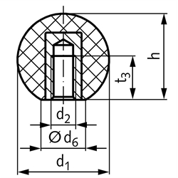 Kugelknöpfe DIN 319 Form E aus Gummi NBR, mit Gewinde, Technische Zeichnung