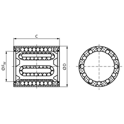 Linearkugellager KB-1 ISO-Reihe 1 Premium rostfrei mit Doppellippendichtung für Wellendurchmesser 14mm, Technische Zeichnung