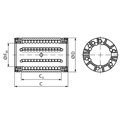 Linearkugellager KB-3 ISO Serie 3, rostfrei, geschlossen, mit Deckscheiben, Technische Zeichnung