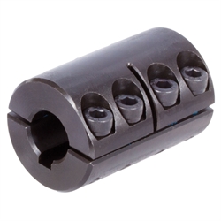 Geteilte Schalenkupplung MAT beidseitig Bohrung 10mm mit Nut Stahl C45 brüniert mit Schrauben DIN 912-12.9 , Produktphoto