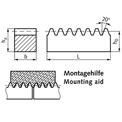 Präzisions-Zahnstangen gehärtet und geschliffen, Modul 1 bis 3, Technische Zeichnung