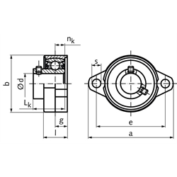 Kugel-Flanschlager KFL 000 Bohrung 10mm Gehäuse aus Zink-Druckguss, Technische Zeichnung