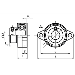 Kugel-Flanschlager UFL 003 Bohrung 17mm mit Exzenterring Gehäuse aus Zink-Druckguss, Technische Zeichnung