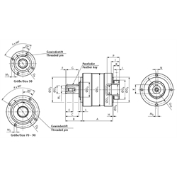 Planetengetriebe MPL Größe 70 Übersetzung i=25 2-stufig, Technische Zeichnung