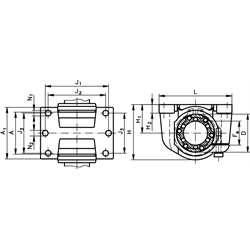 Präzisions-Gehäuse KG ISO-Serie 3 Gehäuse-Bohrung 62mm geschlitzt für Linearlager für Wellendurchmesser 40mm , Technische Zeichnung