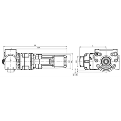 Getriebemotor RBM/I für Radblock RB/I Größe 250 Motortyp 71A8/2 400V 50Hz Wellendurchmesser 45mm Übersetzung 166:1 , Technische Zeichnung