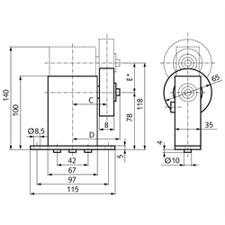 Riemenspanner SPANN-BOX® Größe 1 Typ SR-S niedrige Spannkraft Rollen-Ø 65mm (zylindrisch) Rollenbreite 30mm, Technische Zeichnung