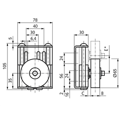 Riemenspanner SPANN-BOY® TS Rollen-Ø 65mm Rollenbreite 40mm, Technische Zeichnung