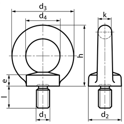 Ringschraube M10 x 17 Edelstahl A4 gegossen, Technische Zeichnung