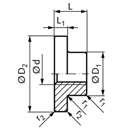 Flanschmutter mit Trapezgewinde DIN 103 Tr. 20 x 8 P4 zweigängig rechts Material GG , Technische Zeichnung