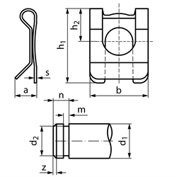 SL-Sicherung aus verzinktem Stahl Größe 14 für Bolzendurchmesser 14mm, Technische Zeichnung