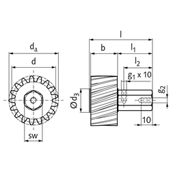 Stirnzahnrad Aus C45 Mit Nabe Modul 2,5 24 Zähne Zahnbreite