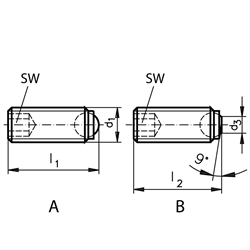 Kugeldruckschraube aus Stahl 12.9 brüniert Form A M8 x 10mm lang , Technische Zeichnung