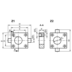 Schwenkplatte für Spindelhubgetriebe NPT und NPK Typ Z1 Baugröße 2 100x85mm Zapfen an kurzer Seite, Technische Zeichnung