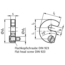 Schwenkscheibe DIN 6371 Außendurchmesser 43mm mit Flachschraube DIN 923 M6 x 10mm, Technische Zeichnung