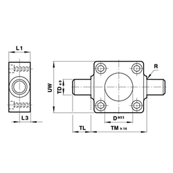 Schwenkzapfenbefestigung (vorne oder hinten) für Zylinderdurchmesser 50mm , Technische Zeichnung