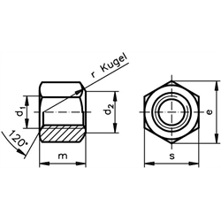 Sechskantmutter DIN 6330 Gewinde M8 Vergütungsstahl Klasse 10 , Technische Zeichnung