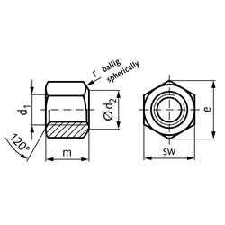 Sechskantmutter DIN 6330 Gewinde M12 Vergütungsstahl Klasse 10 , Technische Zeichnung