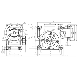 Servo-Schneckengetriebe ZM/S Größe 40 i=6,4:1 Abtriebswelle mit Schrumpfscheibe an Seite 6, Technische Zeichnung