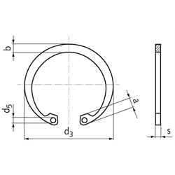 Sicherungsring DIN 472 14mm Edelstahl 1.4122 Achtung: Reduzierte Federkräfte und abweichende mechanische Eigenschaften gegenüber Federstahl, Technische Zeichnung
