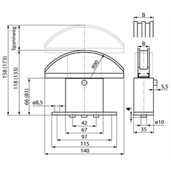 Kettenspanner SPANN-BOX® Größe 1 lang hohe Spannkraft 10 B-2 Edelstahl, Technische Zeichnung