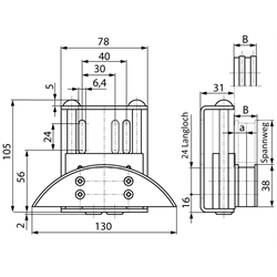 Kettenspanner SPANN-BOY® TS 06 B-3 Edelstahl, Technische Zeichnung