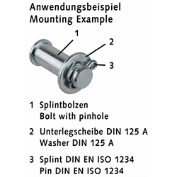 Splintbolzen - Bolzen mit Splintloch, Stahl verzinkt, Technische Zeichnung